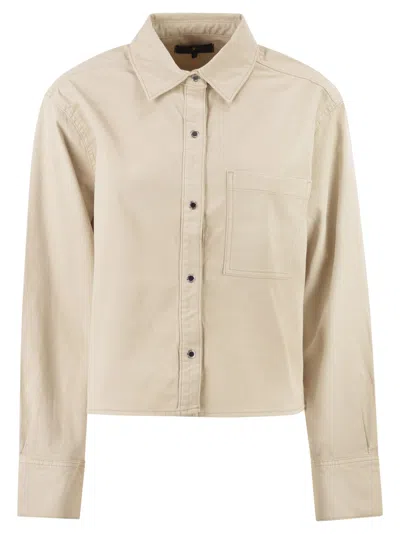 7 For All Mankind Stretch Cotton Shirt With Chest Pocket In Neutral