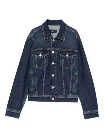 7 For All Mankind Stretch Denim Jacket With Button Fastening In Blue