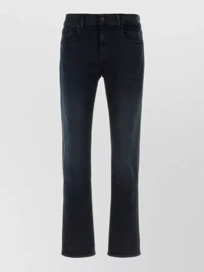7 For All Mankind Stretch Denim Jeans Straight Leg Design In Black