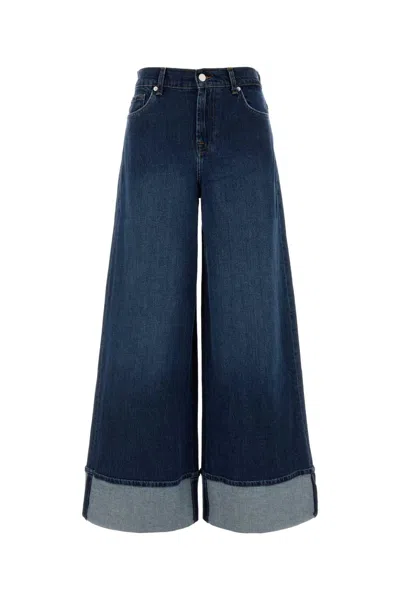 7 FOR ALL MANKIND STRETCH DENIM MARINE WIDE-LEG JEANS