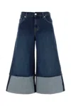 7 For All Mankind Wide-leg Jeans With Belt Loops And Contrast Hem In Blue