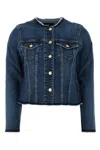 7 For All Mankind Vicky Denim Jacket Frayed Hem In Blue