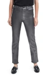 7 For All Mankind Womens High Waist Metallic Straight Leg Jeans In Coated Pewter