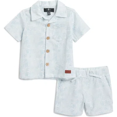 7 For All Mankind Babies'  Stripe Cotton & Linen Camp Shirt & Shorts Set In Blue