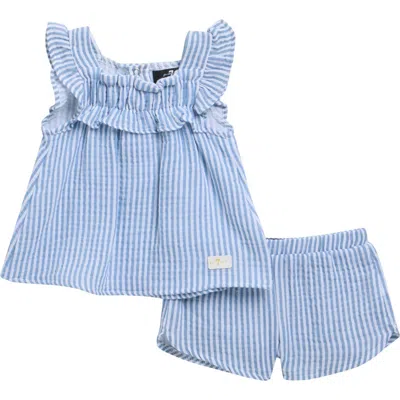 7 For All Mankind Babies'  Stripe Cotton Seersucker Top & Shorts Set In Blue