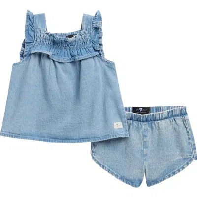 7 For All Mankind Babies'  Stripe Cotton Seersucker Top & Shorts Set In Blue