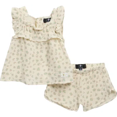 7 For All Mankind Babies'  Stripe Cotton Seersucker Top & Shorts Set In Neutral