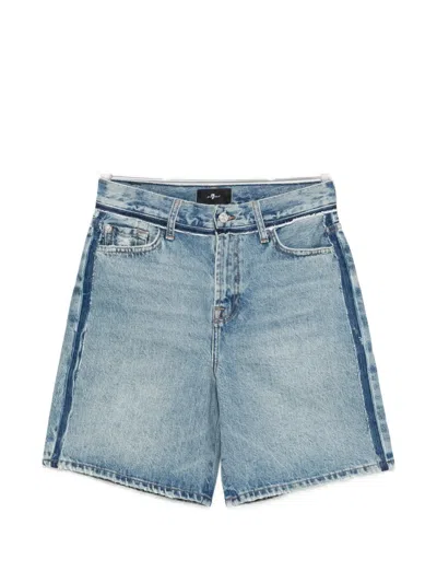 7 For All Mankind Stripe Denim Shorts In Blue