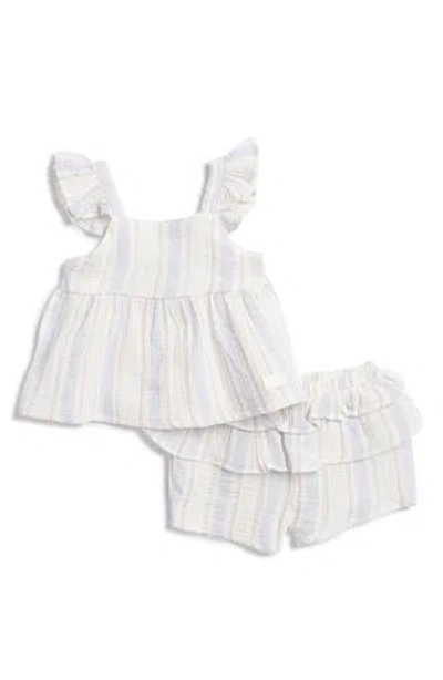 7 For All Mankind Babies'  Stripe Gauze Top & Bloomers Set In Pale Pink