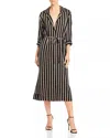 7 For All Mankind Striped Midi Dress In Black/gold