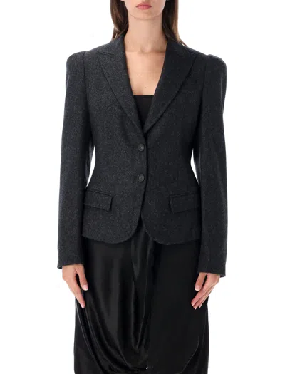 7 For All Mankind Structured High-shoulder Tailored Blazer With Defined Waist In Grigio