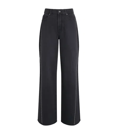 7 For All Mankind Stud Lotta High-rise Wide-leg Jeans In Navy
