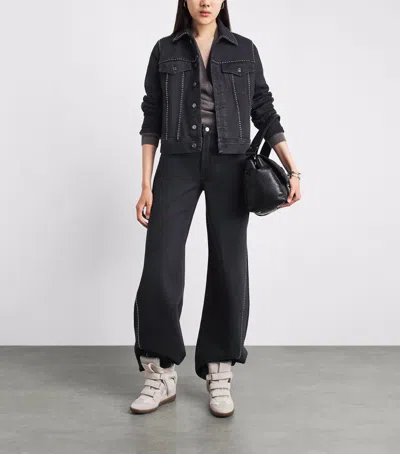 7 For All Mankind Adi Trucker Stud-embellished Denim Jacket In Black