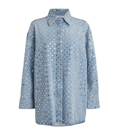 7 For All Mankind Studded Denim Shirt In Blue