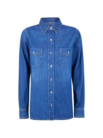 7 For All Mankind Studded-details Chest-pocket Shirt In Blue