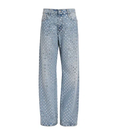 7 For All Mankind Studded Straight Jeans In Blue