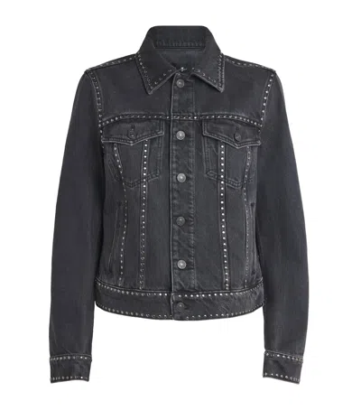 7 For All Mankind Studded Trucker Denim Jacket In Blue