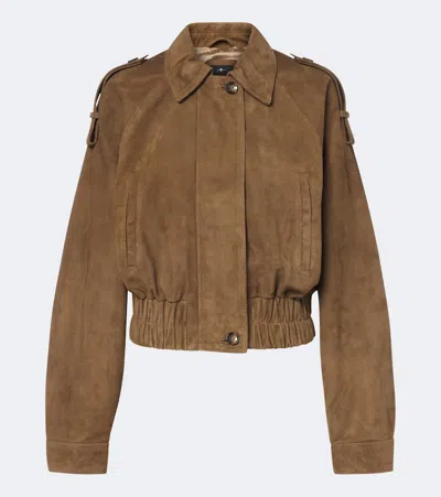 7 For All Mankind Suede Blouson Jacket In Brown