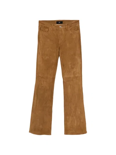 7 For All Mankind Suede-finish Flared Trousers In Brown