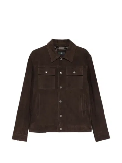 7 For All Mankind Suede-finish Press-stud Jacket In Brown