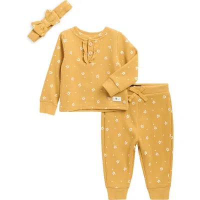 7 For All Mankind Babies'  Sweatshirt, Joggers & Headband Set In Yellow