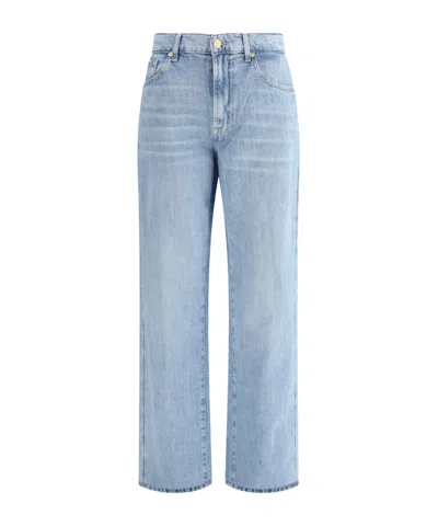7 For All Mankind Tess High Waisted Linen Blend Jeans In Blue