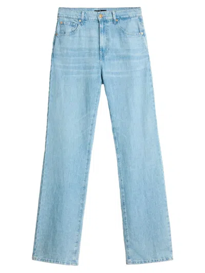 7 For All Mankind Tess High Waisted Linen Blend Jeans Clothing In Blue