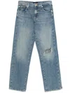 7 For All Mankind Tess Trouser Kansas Distressed Faded Five-pocket In Blue