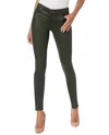 7 For All Mankind The Skinny Ankle Coated Shiny Mid Rise Jean In Green In Green