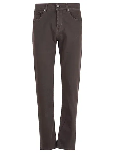 7 For All Mankind Straight Leg Trousers With Front And Back Pockets In Brown