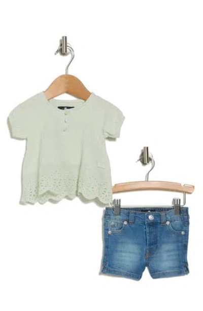 7 For All Mankind Top & Shorts Set In Light Sage