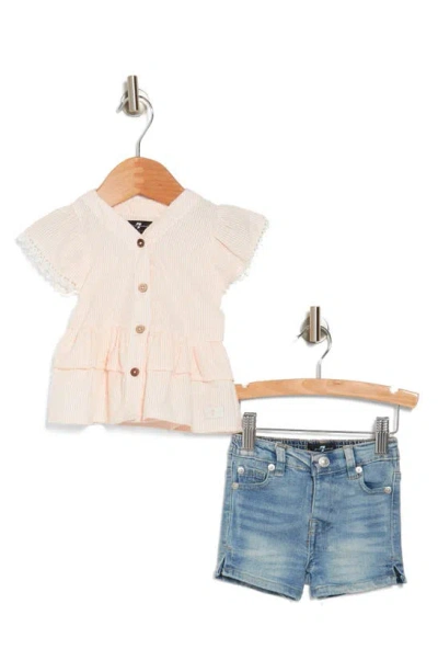 7 For All Mankind Babies'  Top & Shorts Set In Peachy