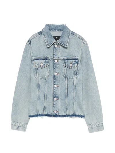 7 For All Mankind Trucker Button Frayed Jacket In Blue