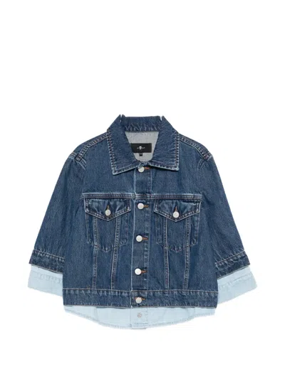 7 For All Mankind Trucker Button Layered Jacket In Blue