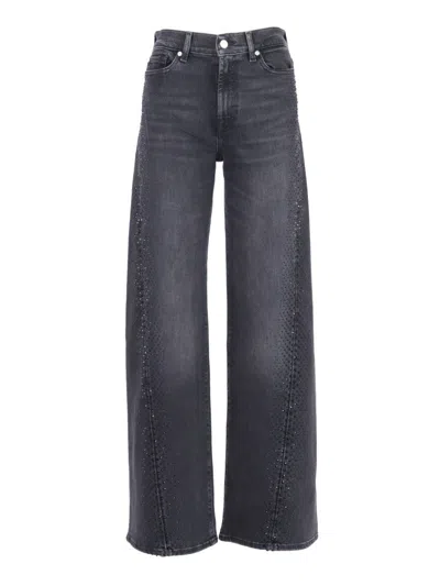 7 For All Mankind Embellished Twisted Lotta Wide Leg Jeans Clothing In Black