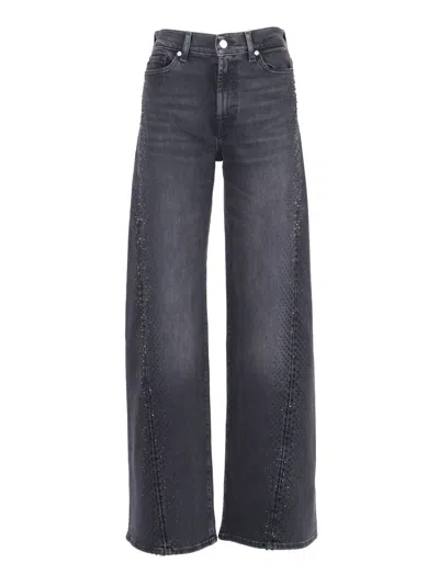 7 For All Mankind Embellished Twisted Lotta Wide Leg Jeans Clothing In Black