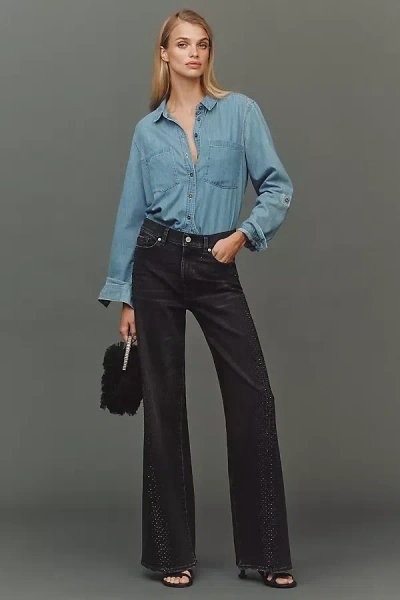 7 For All Mankind Twisted Lotta High-rise Wide-leg Jeans In Black