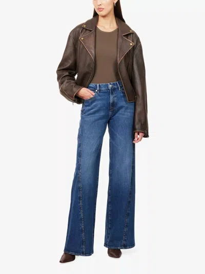 7 For All Mankind Twisted Lotta With Studs Wide Leg Jeans In Street Wise Mid Blue
