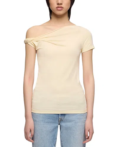 7 For All Mankind Twisted Off-the-shoulder Tee In Nude