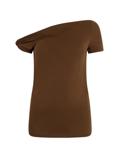7 For All Mankind Twisted Off-the-shoulder Tee In Brown