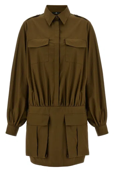 7 For All Mankind Longline Dress Utility Style Epaulettes Pockets In Brown