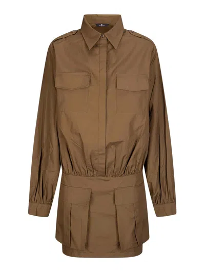 7 For All Mankind Utility Mini Dress Popeline In Brown