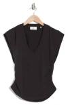 7 For All Mankind V-neck Ruched Side T-shirt In Black