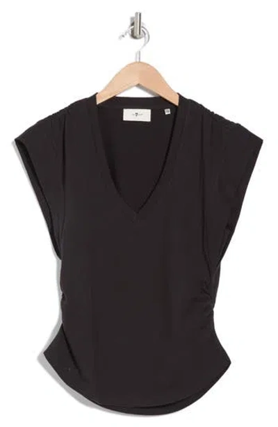 7 For All Mankind V-neck Ruched Side T-shirt In Black