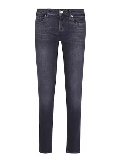7 For All Mankind Stretch Cotton Denim Low Skinny Jeans With Classic Five-pocket Design In Blue