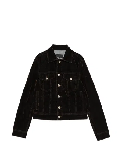 7 For All Mankind Velvet-effect Button-up Jacket In Black