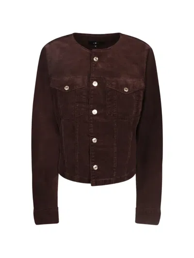 7 For All Mankind Vicky Collarless Corduroy Jacket In Brown