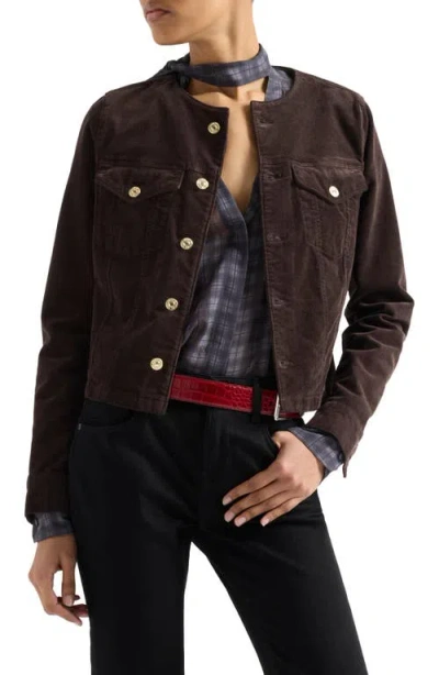 7 For All Mankind Vicky Collarless Corduroy Jacket In Brown