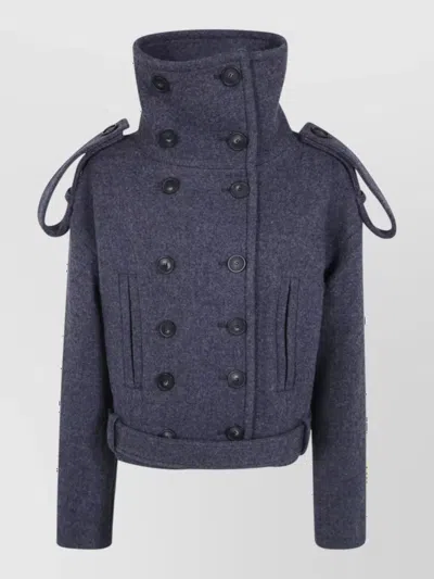 7 For All Mankind Virgin Wool Double-breasted High-neck Short Coat