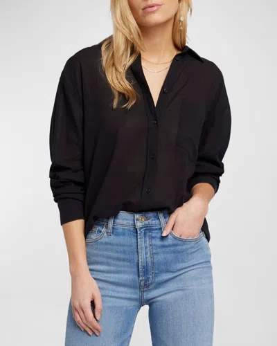 7 For All Mankind Voile Button-front Shirt In Black
